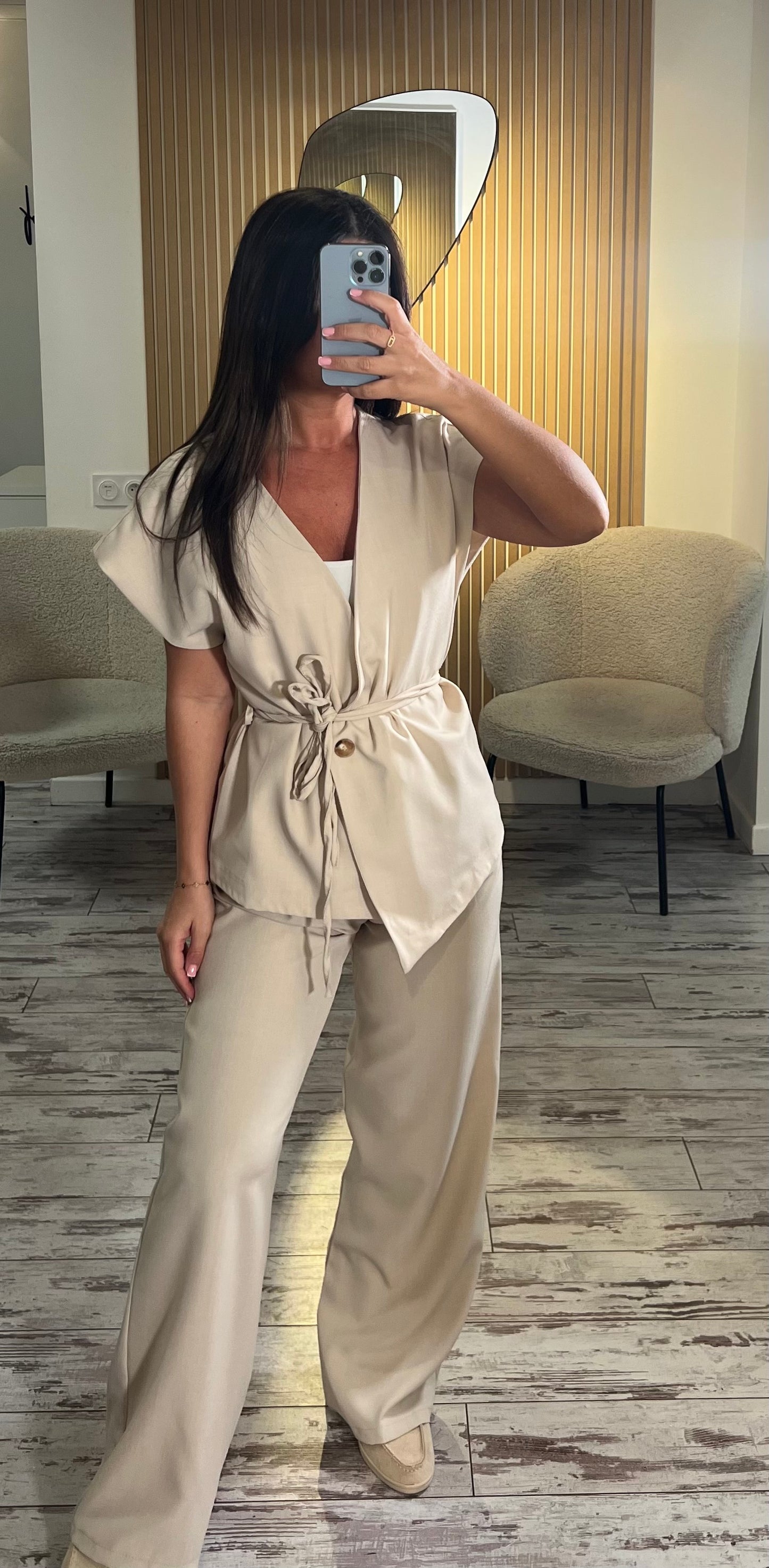 Ensemble manche courte beige