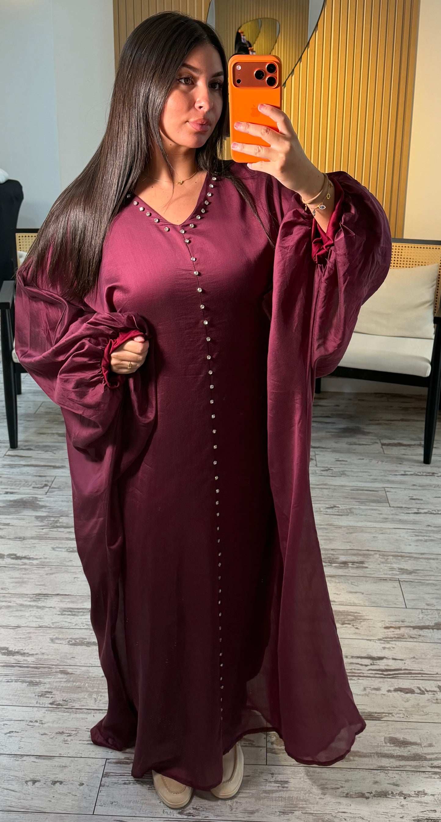 Abaya Luna strass Bordeaux