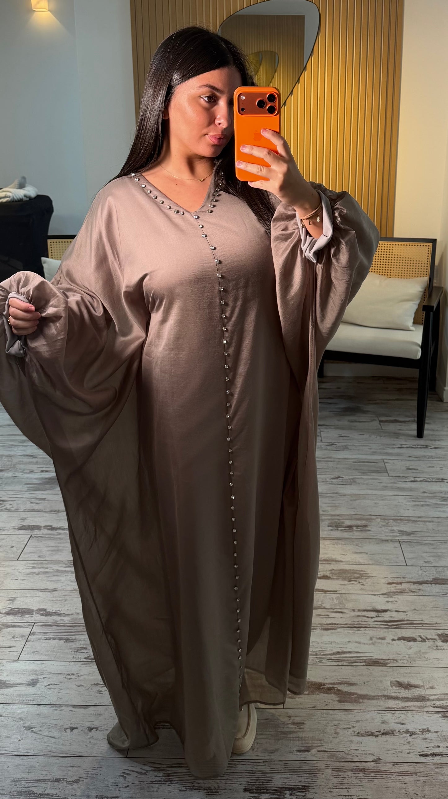Abaya Luna strass taupe