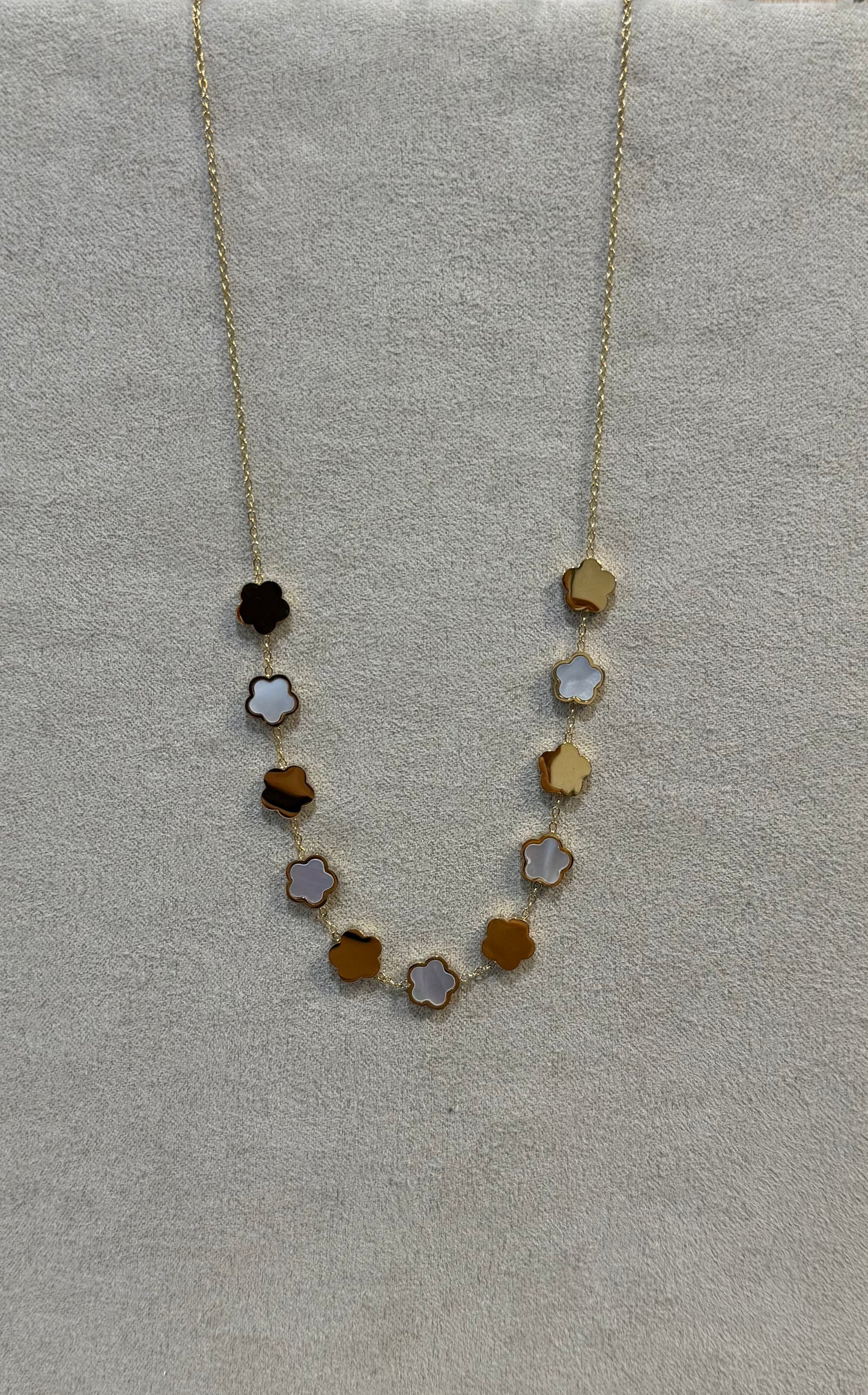 Collier trèfles blanc & or