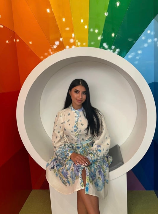 Robe à fleurs bleu vert