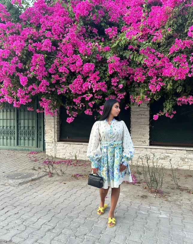 Robe à fleurs bleu vert