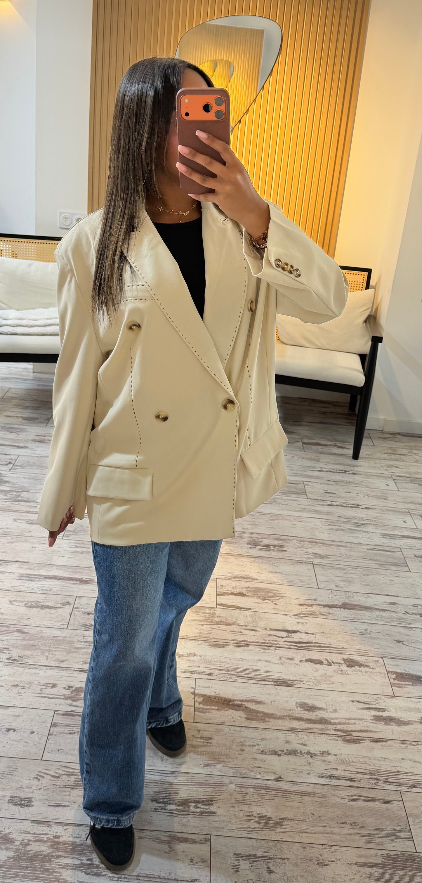 Blazer surpiqûre beige