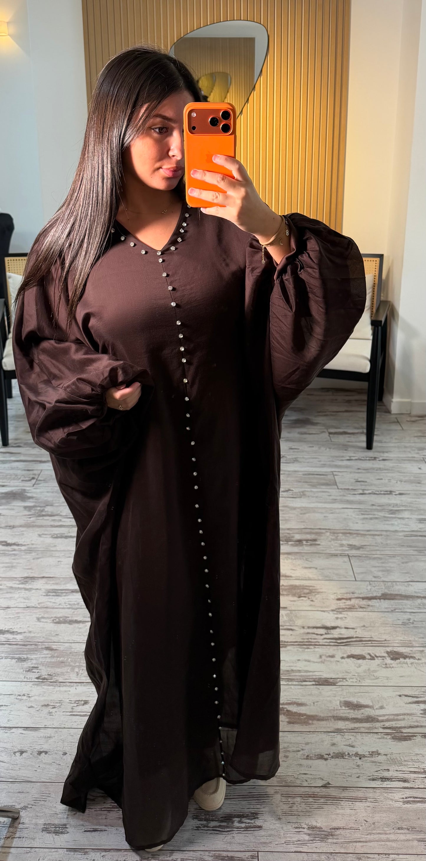 Abaya Luna strass choco