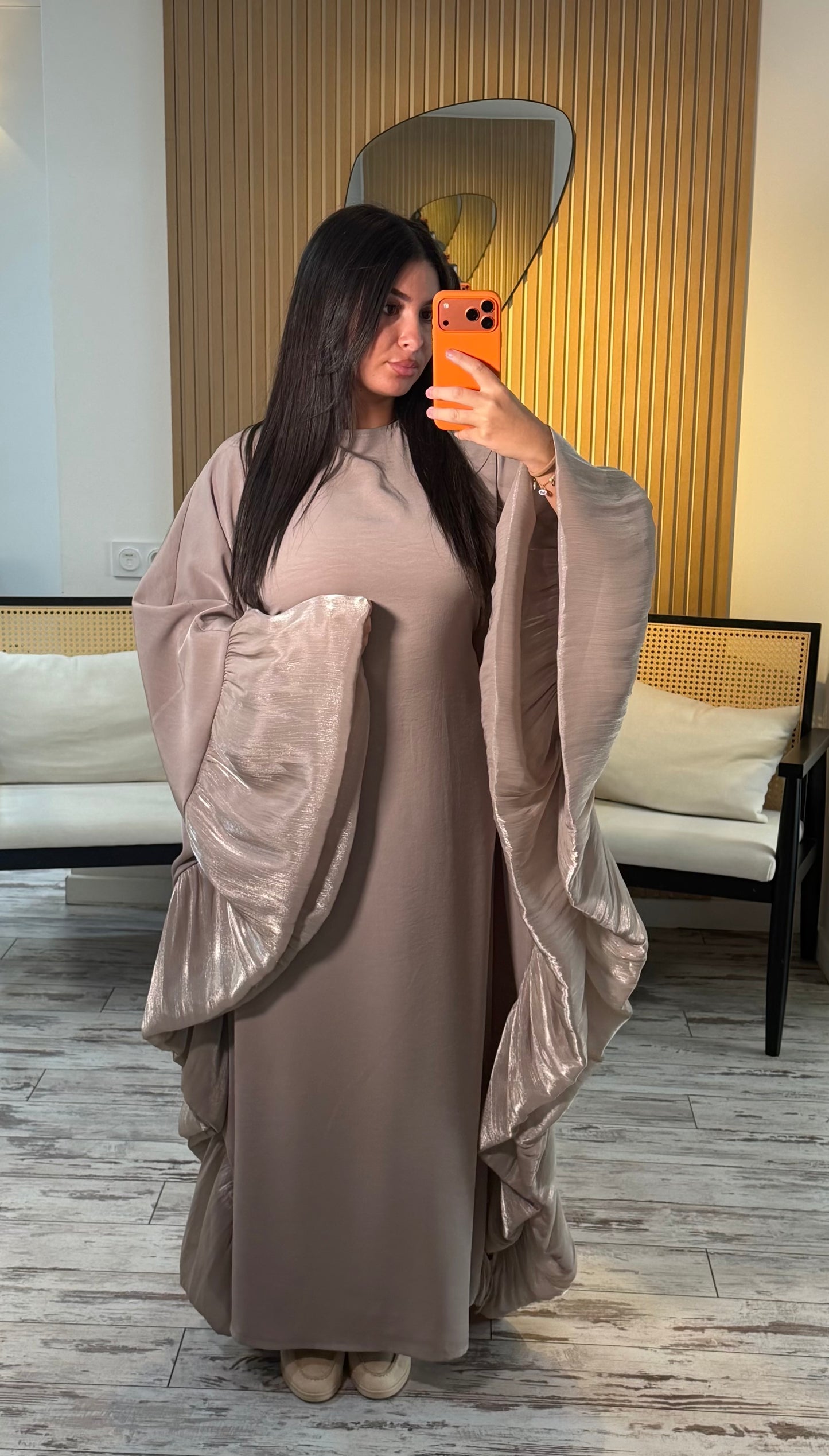 Abaya papillon taupe