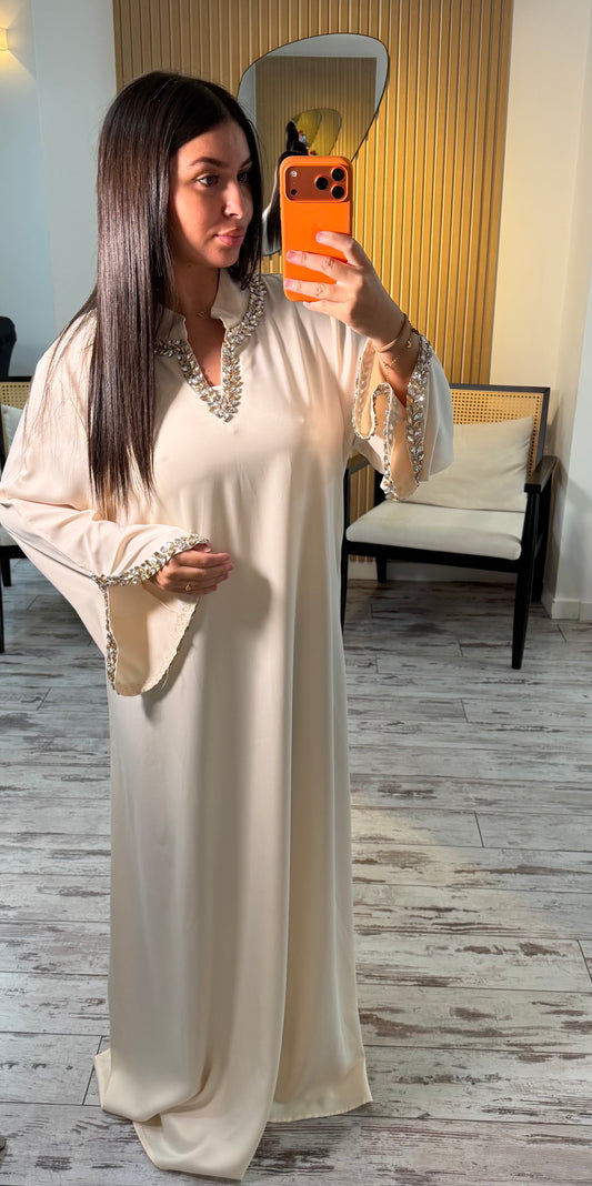 Abaya strass beige