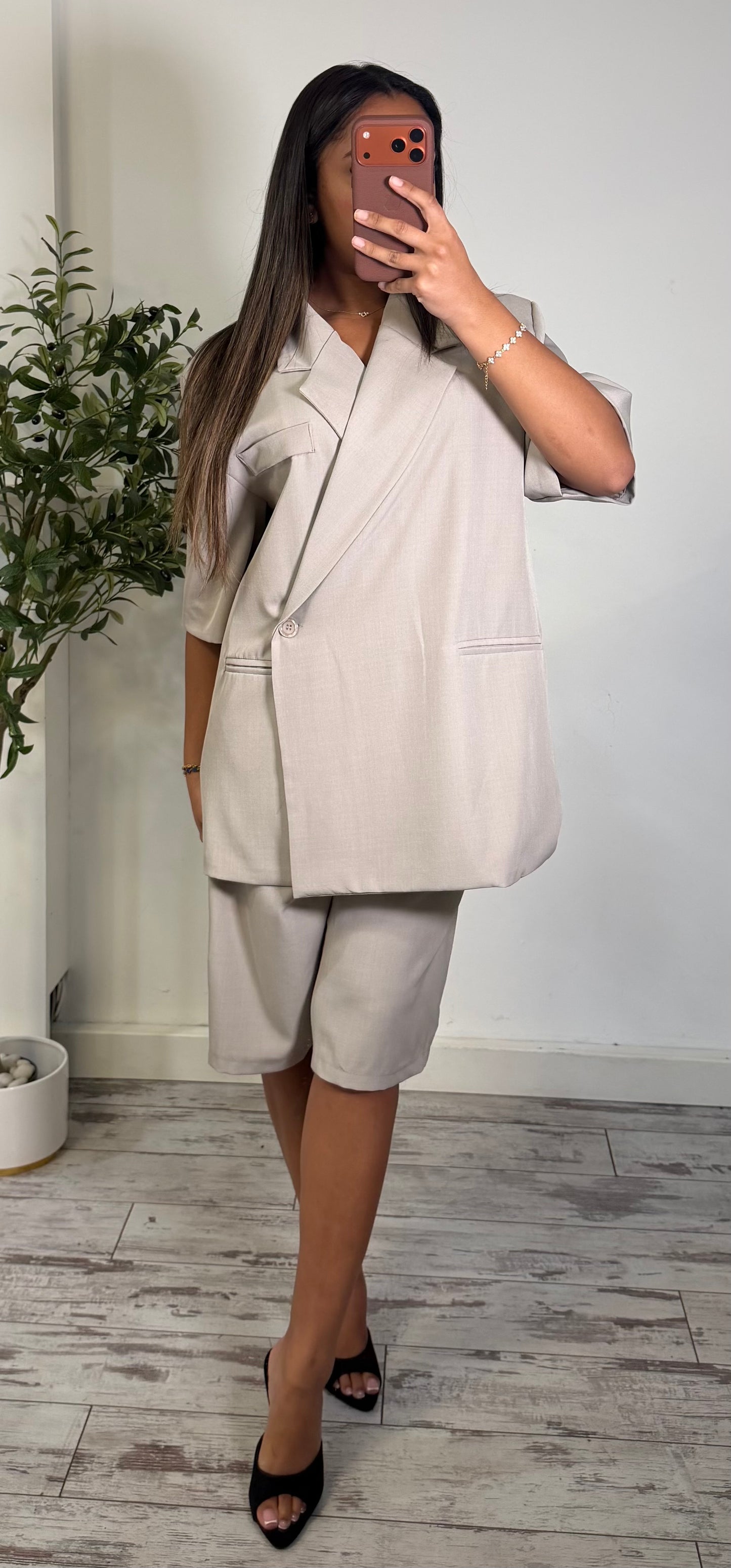 Ensemble oversize bermuda beige