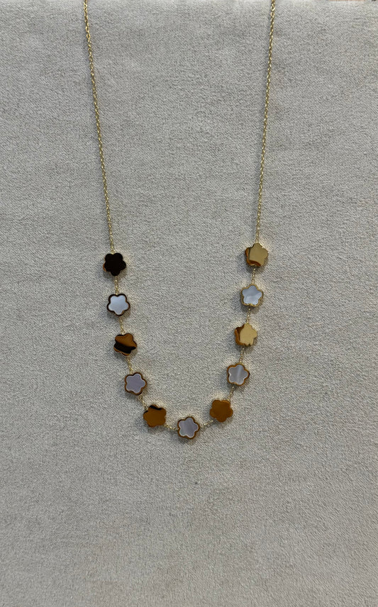 Collier trèfles blanc & or